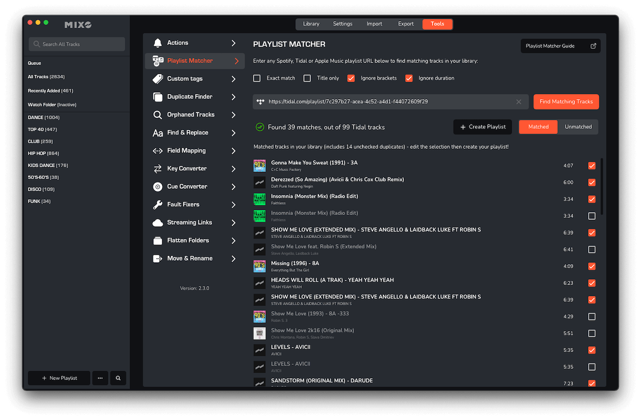 Spotify, Tidal, Apple Music Track Matcher