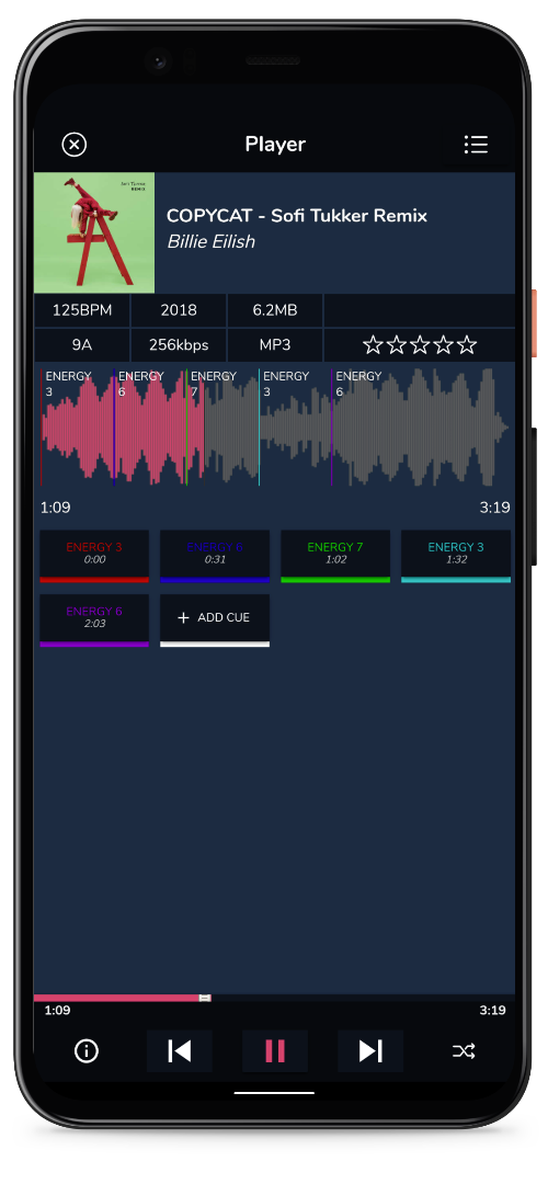 MIXO mobile player with track cue points