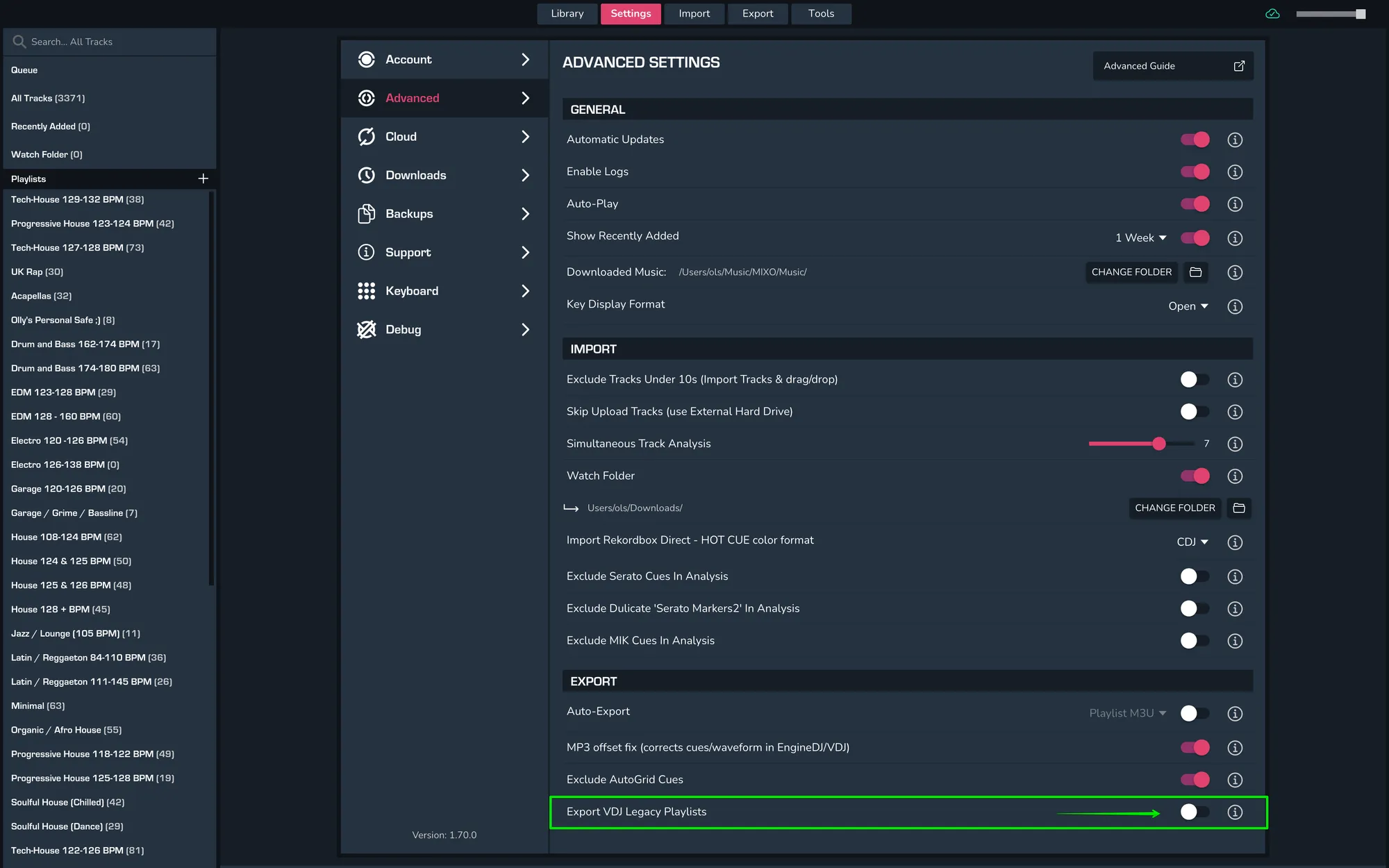 export vdj legacy playlists