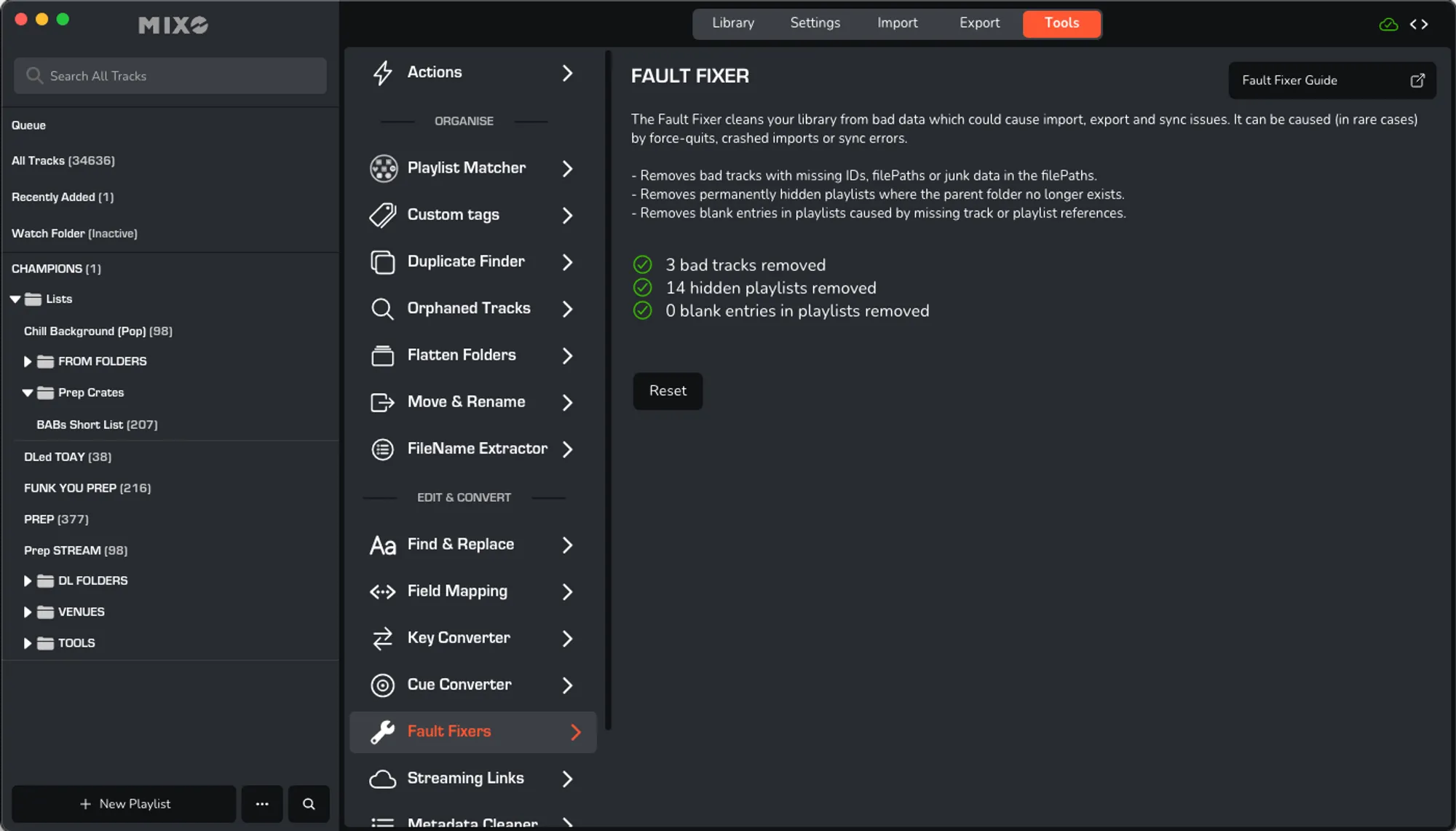 clean up your MXIO dj library